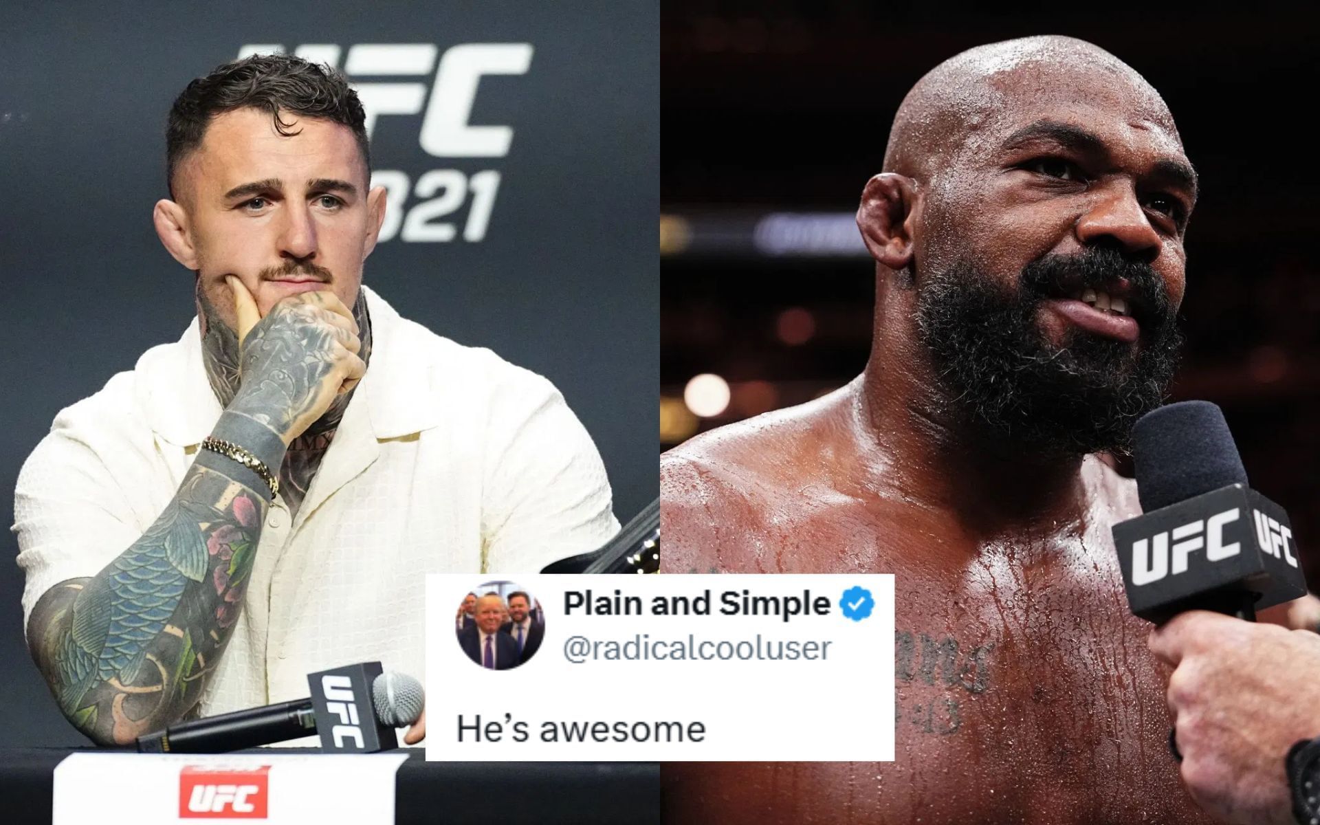 Fans referenced Jon Jones (right) in response to Tom Aspinall