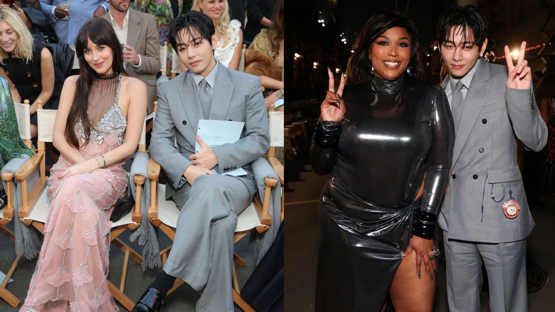 BTS&#039; Taehyung with Dakota Johnson and Lizzo (Image via Getty)