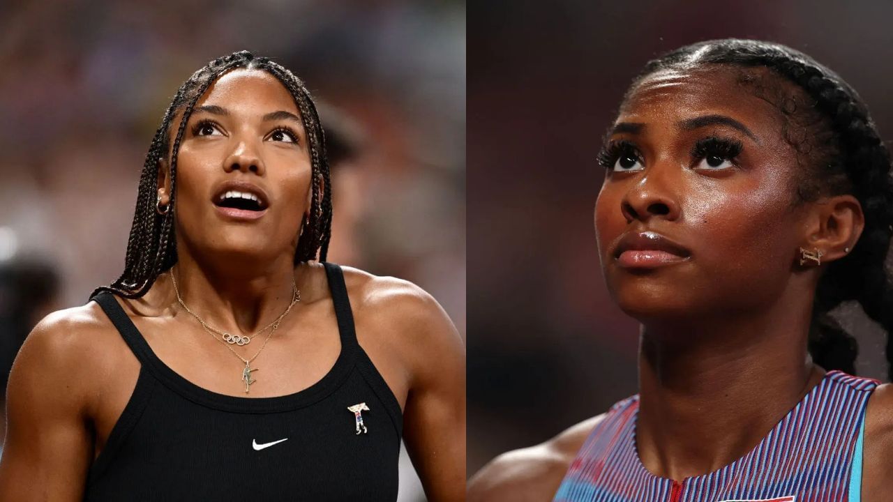 Tara Davis-Woodhall and Masai Russell will compete at Athlos NYC 2025 (Image via: Both Getty)
