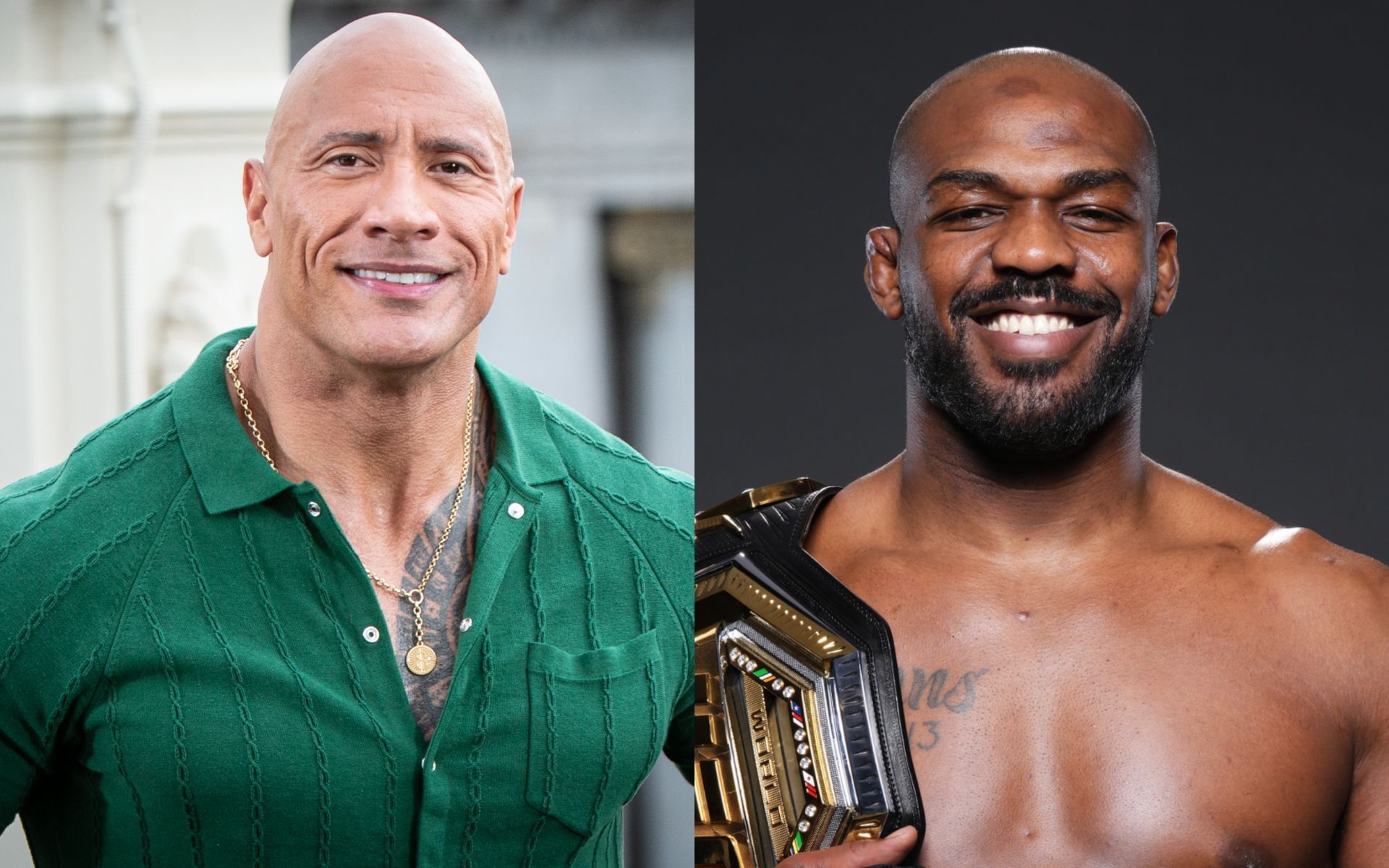 Dwayne Johnson (left) previews hypthetical Jon Jones (right) fight. [Images courtesy: Getty Images]