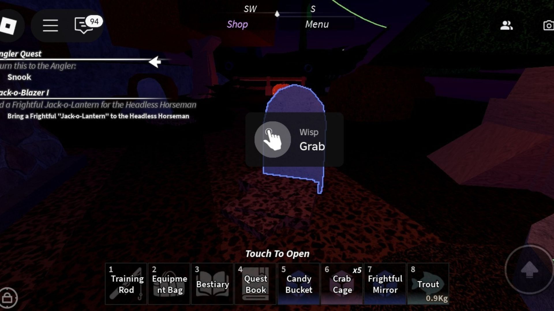 Collecting Wisps in Fisch (Image via Roblox)