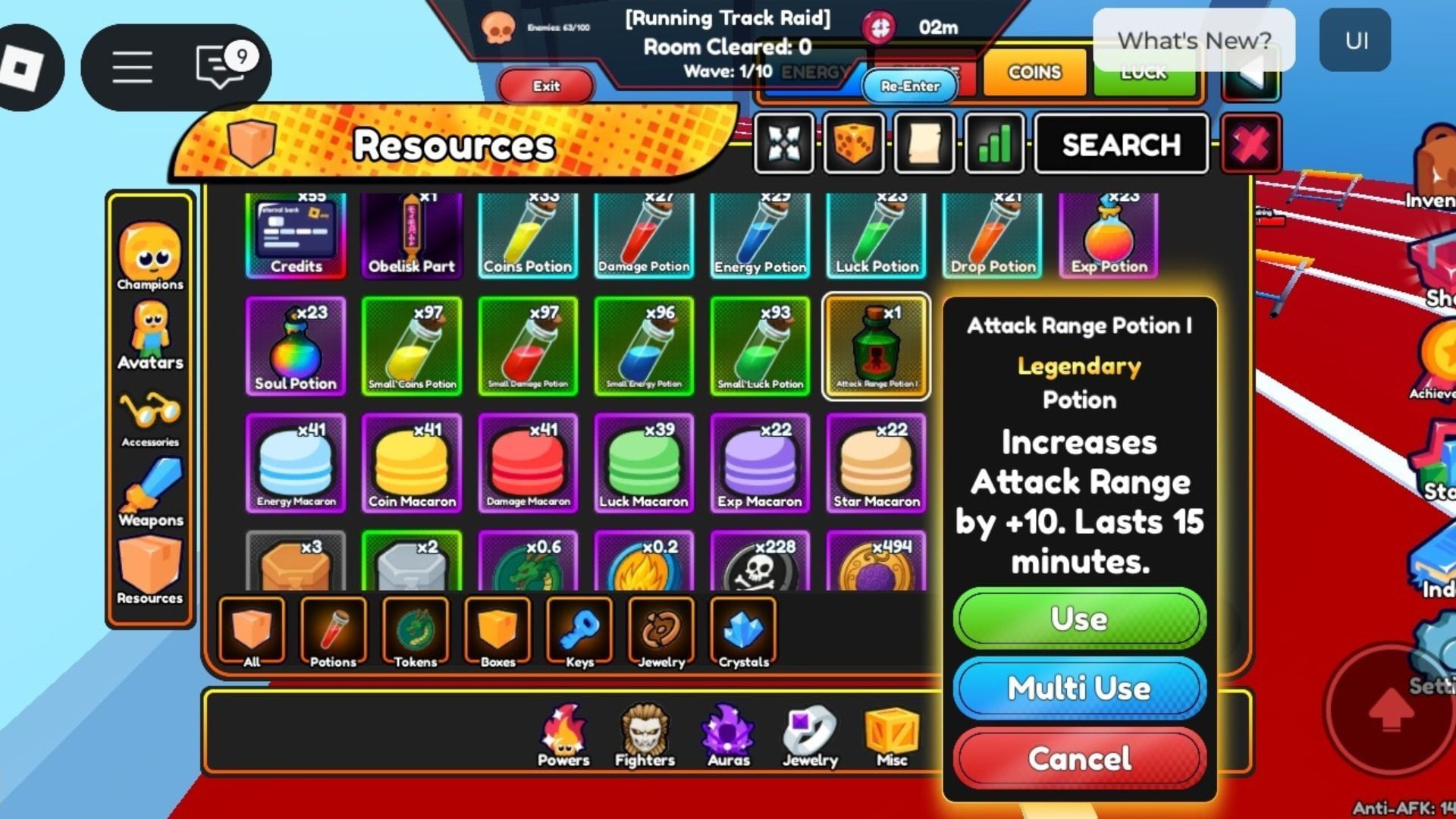Attack Range potion in the inventory (Image via Roblox)