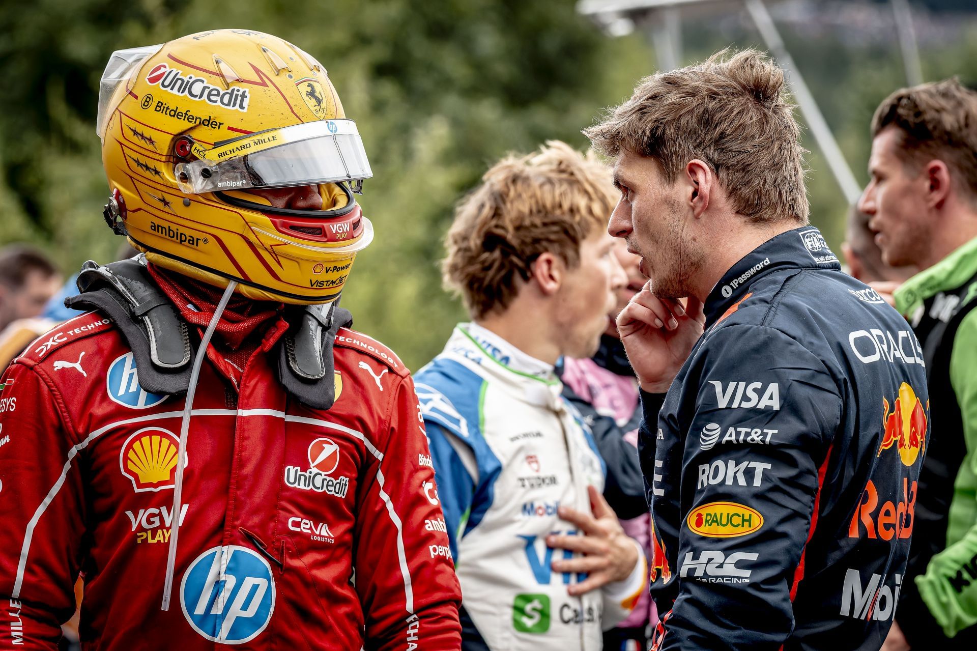 Ferrari&#039;s Lewis Hamilton (L) and Red Bull&#039;s Max Verstappen (R) at the 2025 F1 Grand Prix of Belgium race weekend - Source: Getty