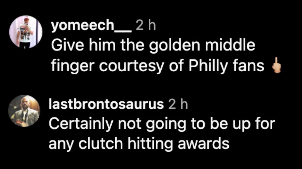 Screenshots of fans&#039; comments on Instagram (Images from - Instagram.com/@phillies)