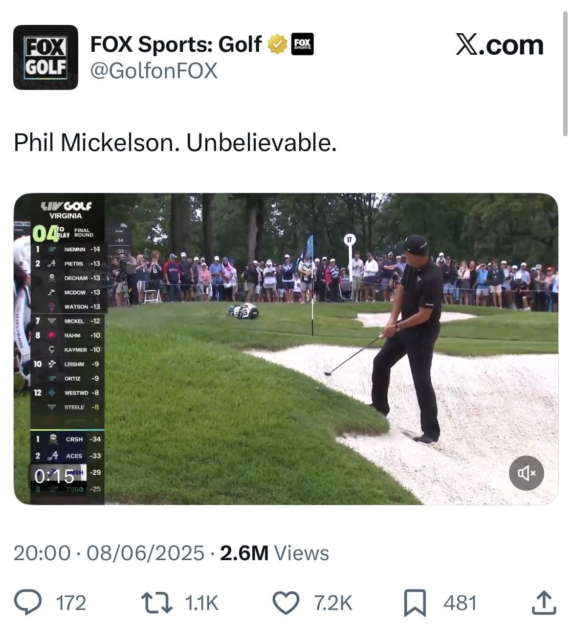 Image via Fox Sports _ Source: X/@GolfonFOx