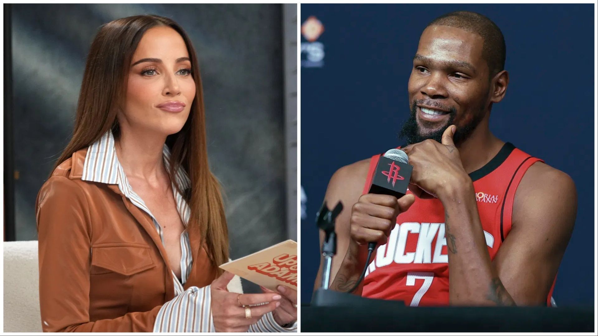 Fans line up questions for Kay Adams to ask Kevin Durant amid their growing chemistry. (Photos: IMAGN)