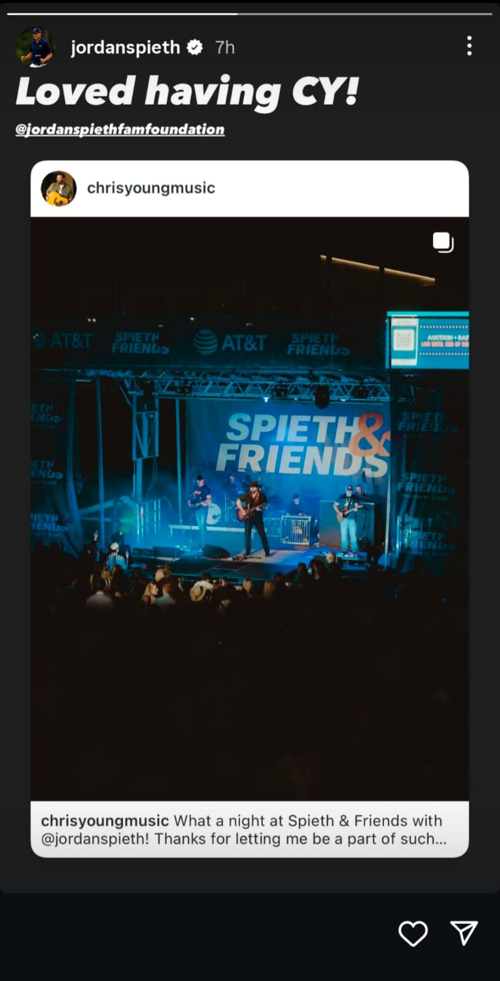 Screenshot of Jordan Spieth&#039;s Instagram story (via@ jordanspieth)