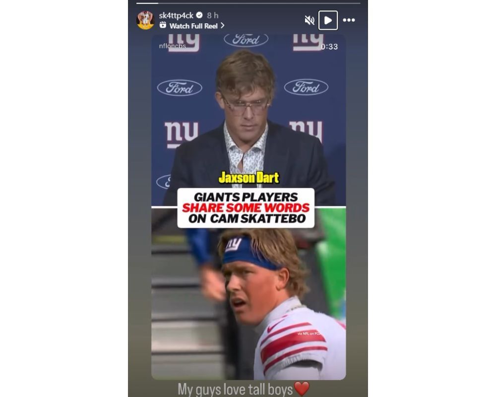 Cam Skattebo shares 5-word message for Jaxson Dart, Darius Slayton (IG/@sk4ttp4ck)