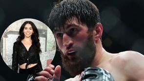 Bobby Miller's girlfriend Natalie Loureda catches Magomed Ankalaev's attention at UFC media day