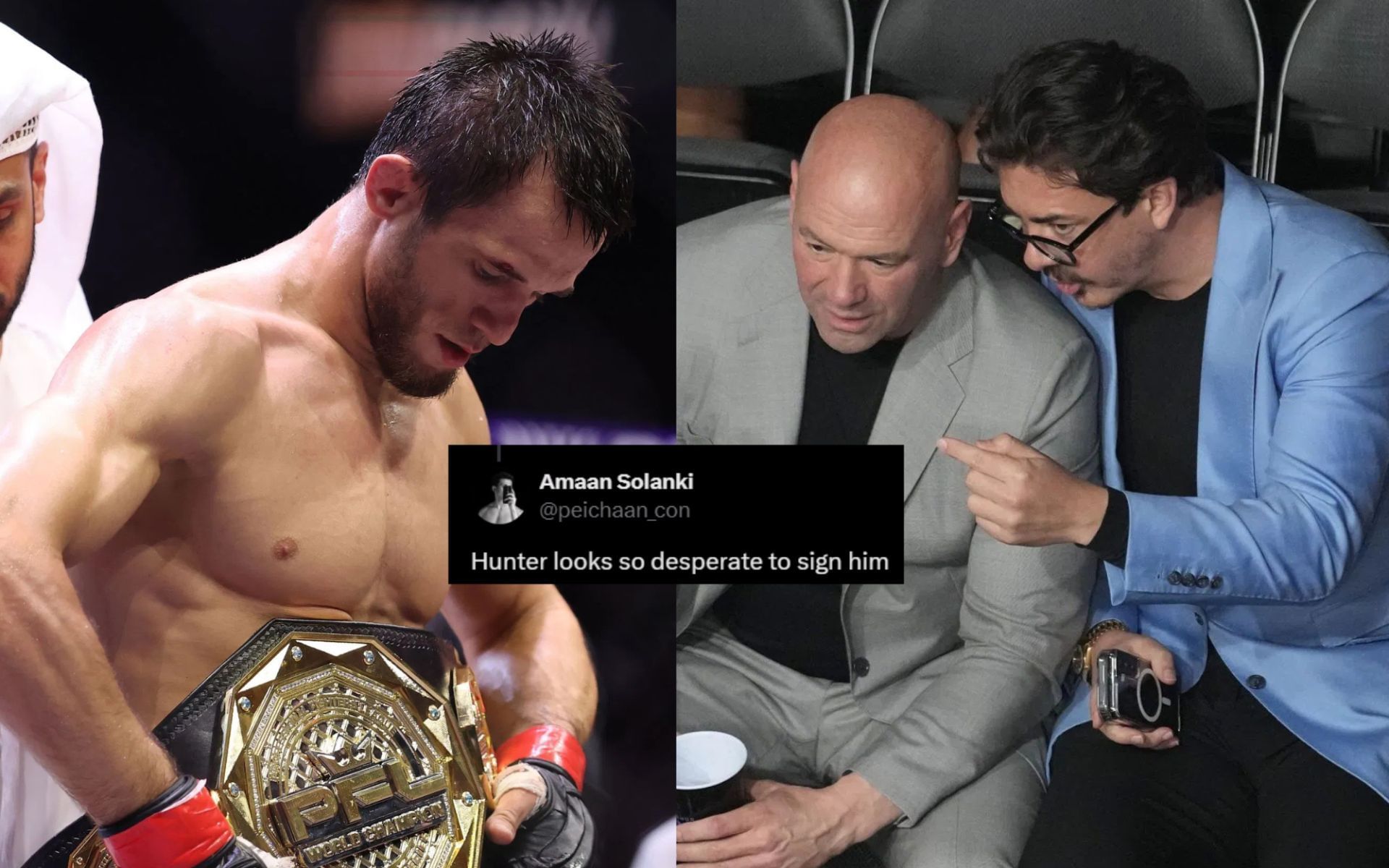 Fans react to Usman Nurmagomedov (left) meeting Dana White and Hunter Campbell. [Images courtesy: Getty]