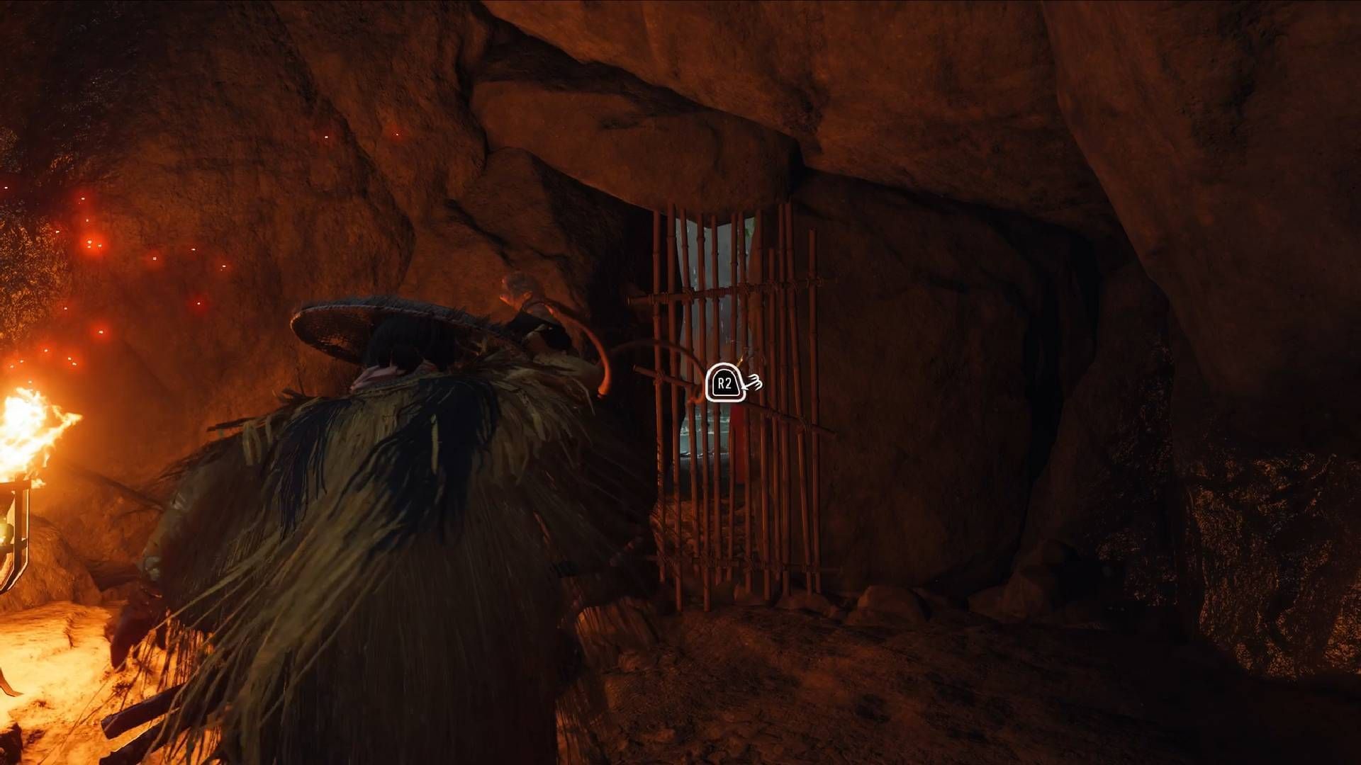 Use a grappling hook to break the bamboo door (Image via Sucker Punch Productions || Sportskeeda Gaming)