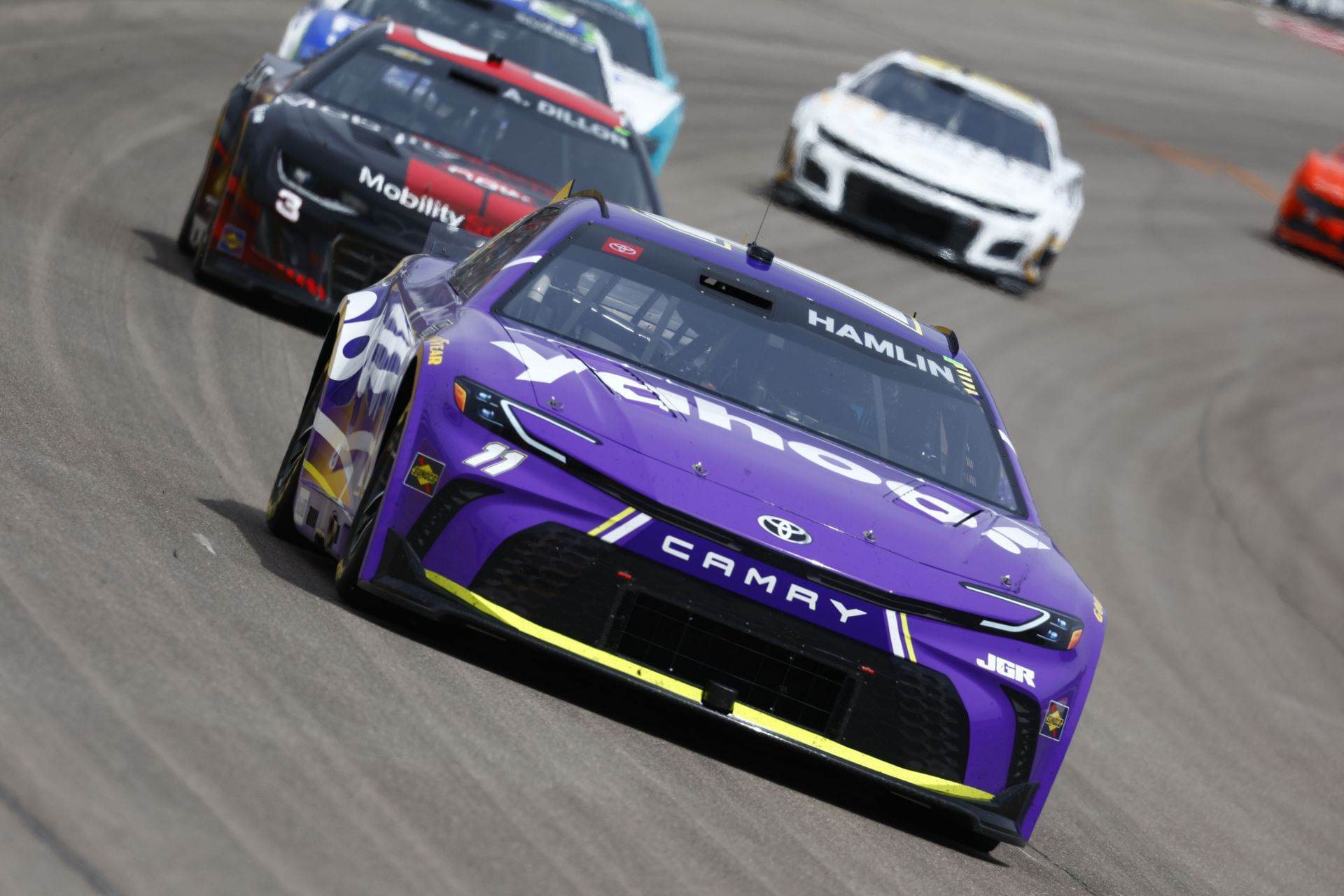Denny Hamlin (11 Joe Gibbs Racing Toyota) in the Pennzoil 400. Source: Getty