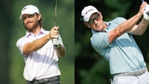 Tommy Fleetwood & Luke Donald pose in Indian attire as they attend DP World's Diwali party
