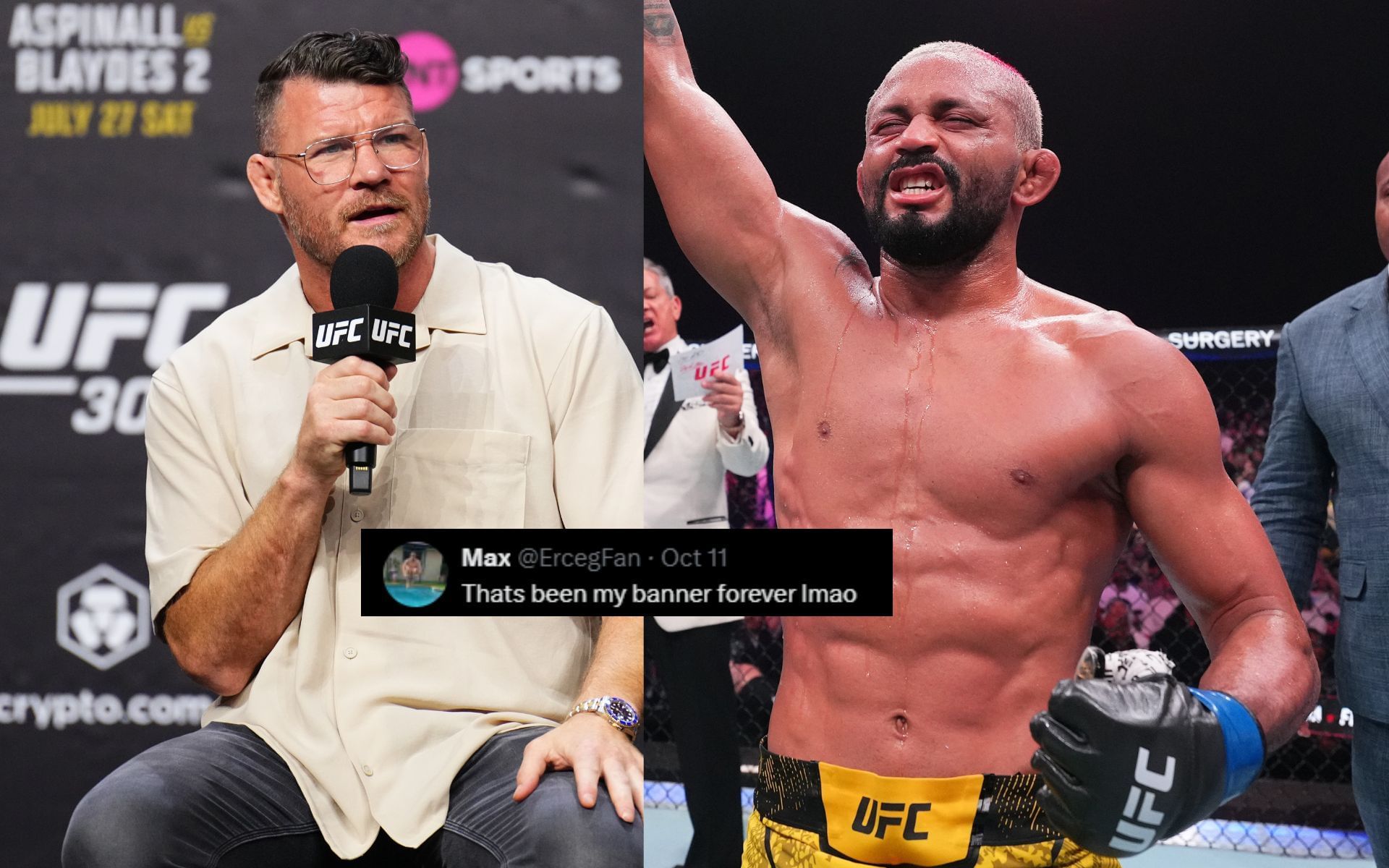 Fans react to hilarious exchange between Michael Bisping and  Deiveson Figueiredo. [Images courtesy: Getty]