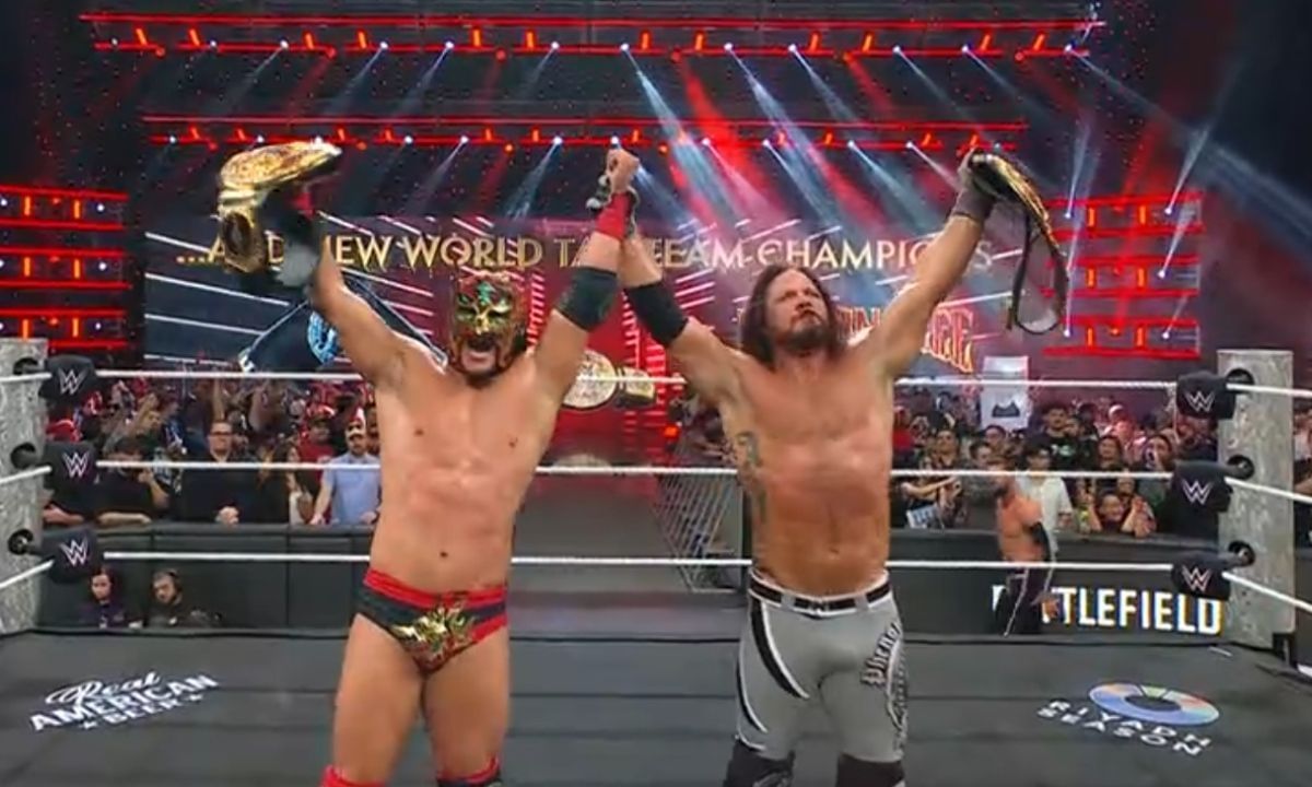 WWE World Tag Team Champions, AJ Styles and Finn Balor. [Photo credit: Netflix]