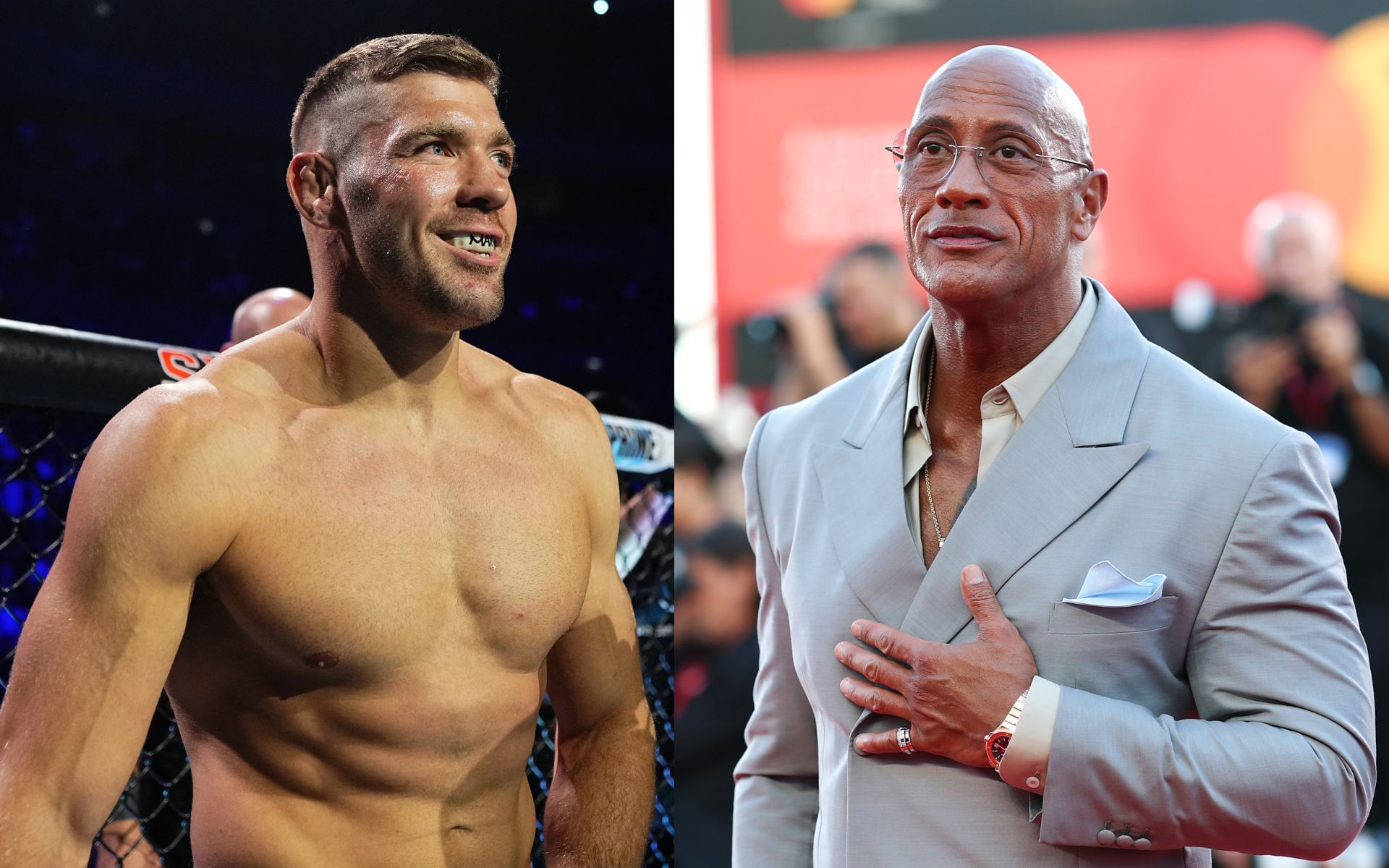 Dricus du Plessis (left) talks to Dwayne Johnson (right). [Images courtesy: Getty]