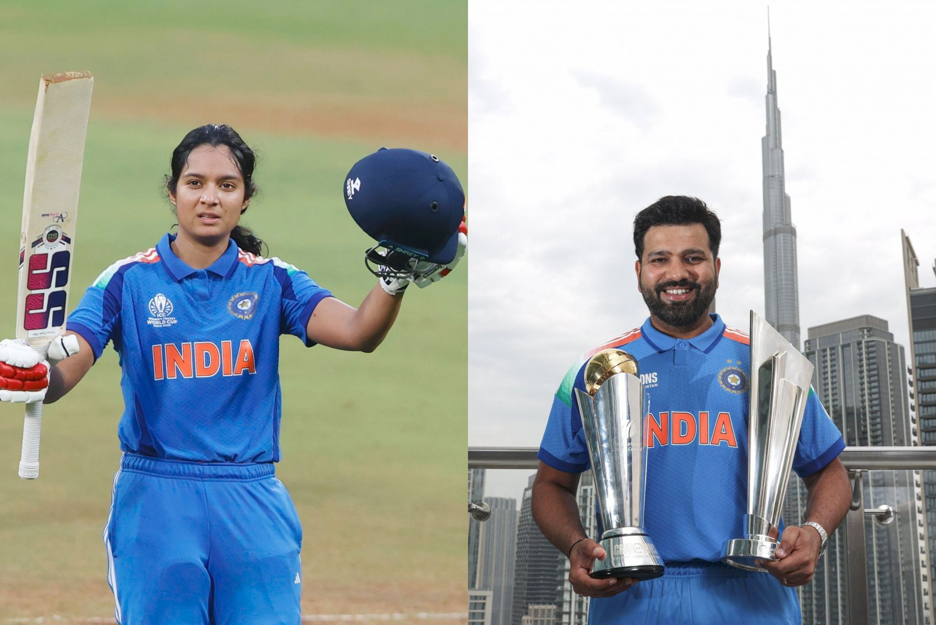 Pratika Rawal (L) and Rohit Sharma (R) (Image via X-@BCCIWomen and @BCCI)