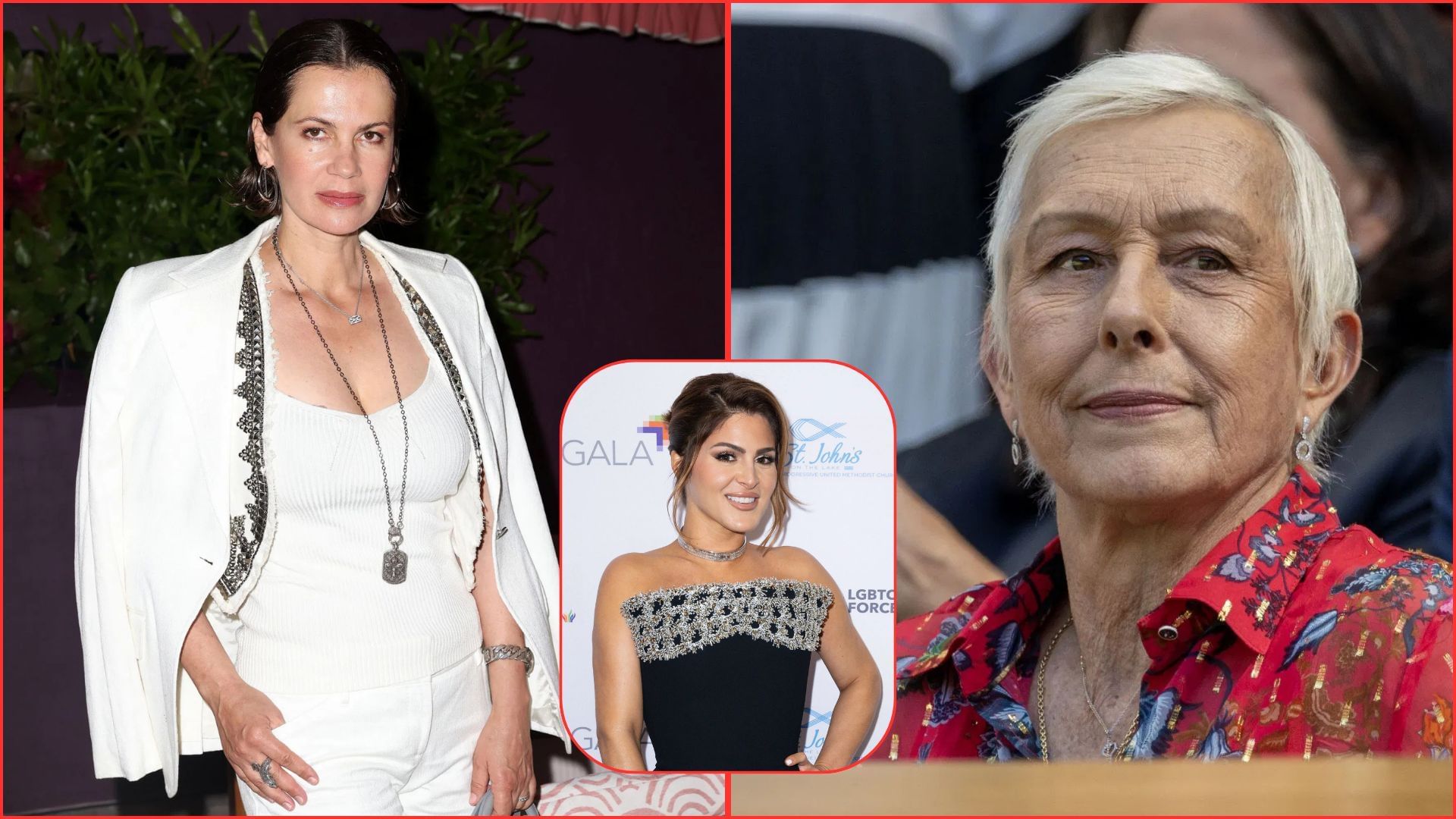Julia Lemigova (L), Adriana de Moura (inset) Martina Navratilova (R) | Getty
