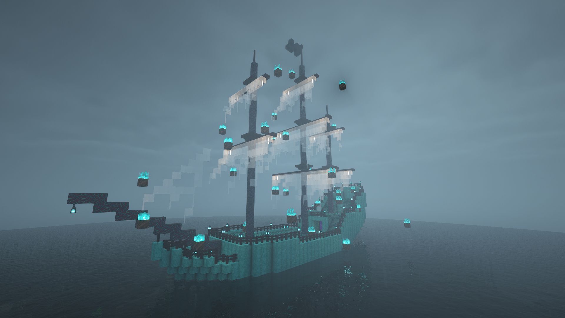 The haunted ship build in Minecraft (Image via Reddit/Shells124/Mojang Studios)