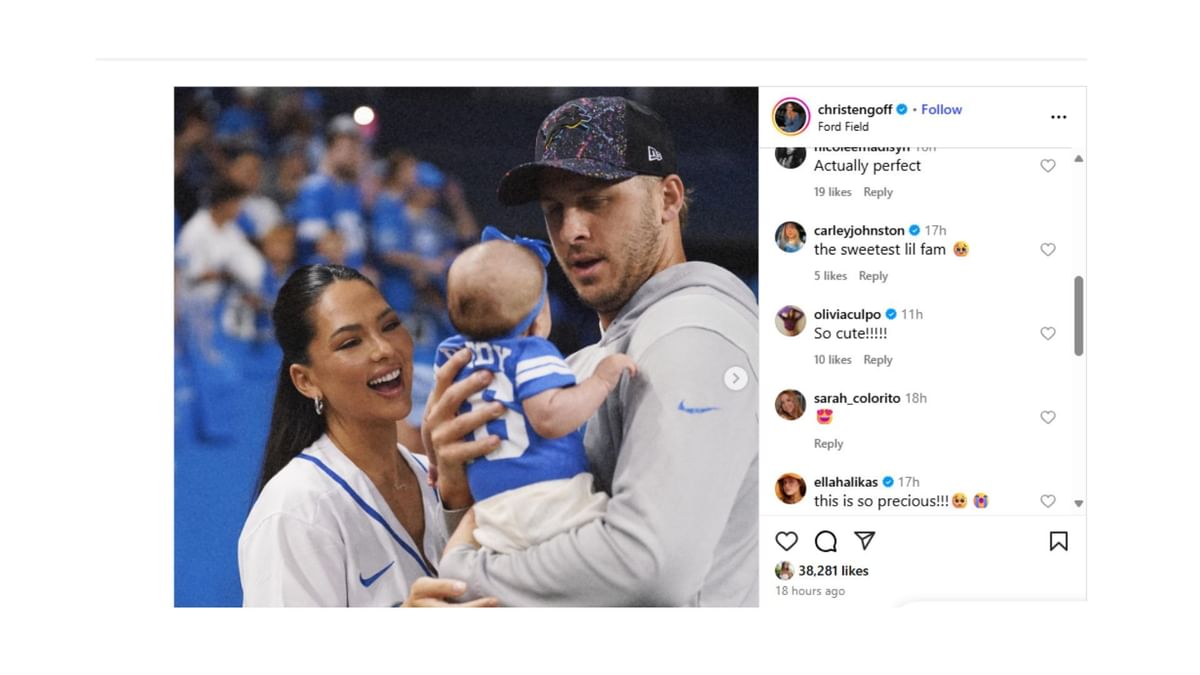 Christian McCaffrey's wife Olivia Culpo shares heartfelt 2-word message for Jared Goff's daughter rocking Lions jersey