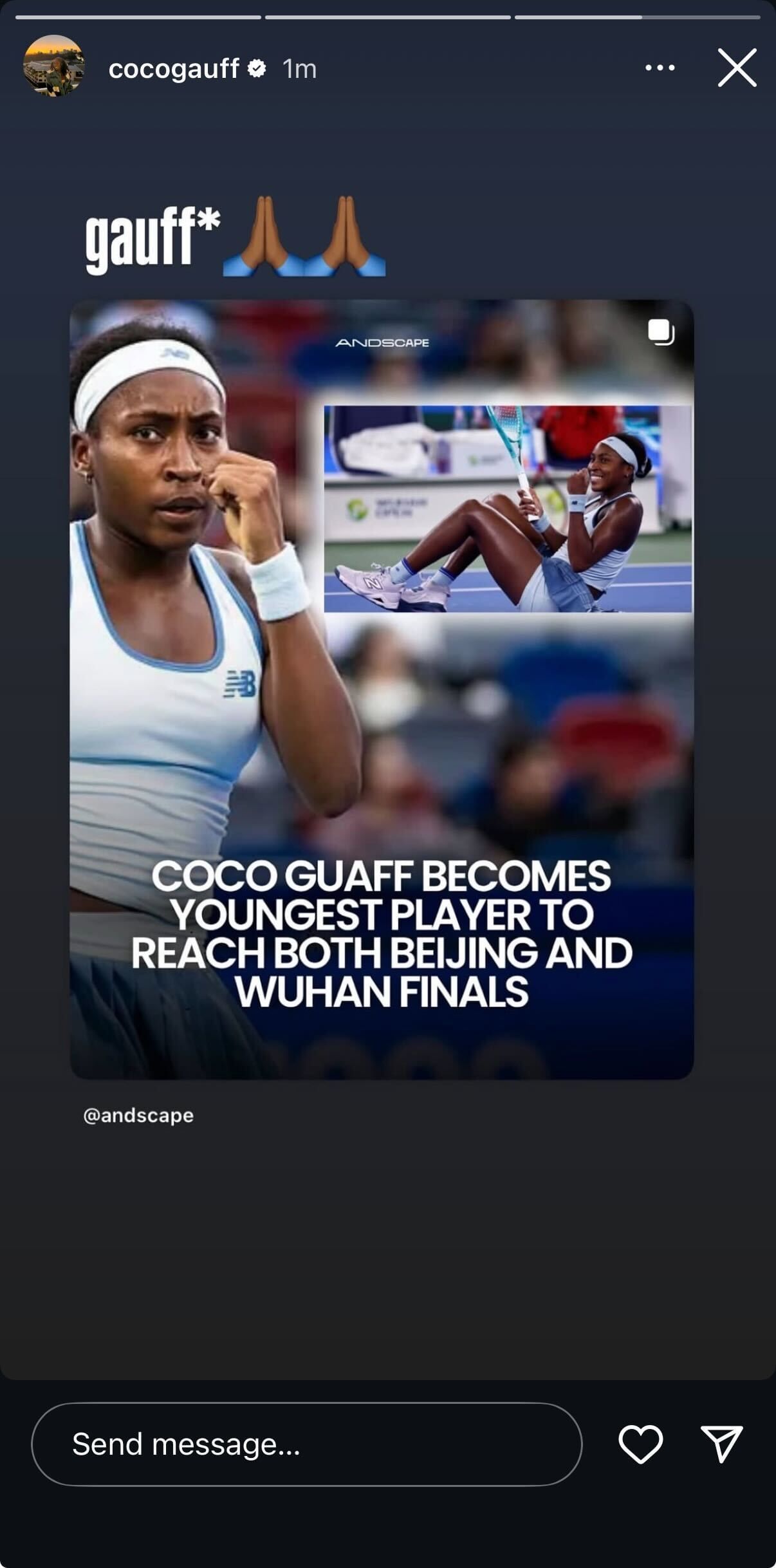 Gauff&#039;s Instagram Story featuring her correction of a typo of her last name in a news headline (Source: Instagram/cocogauff)