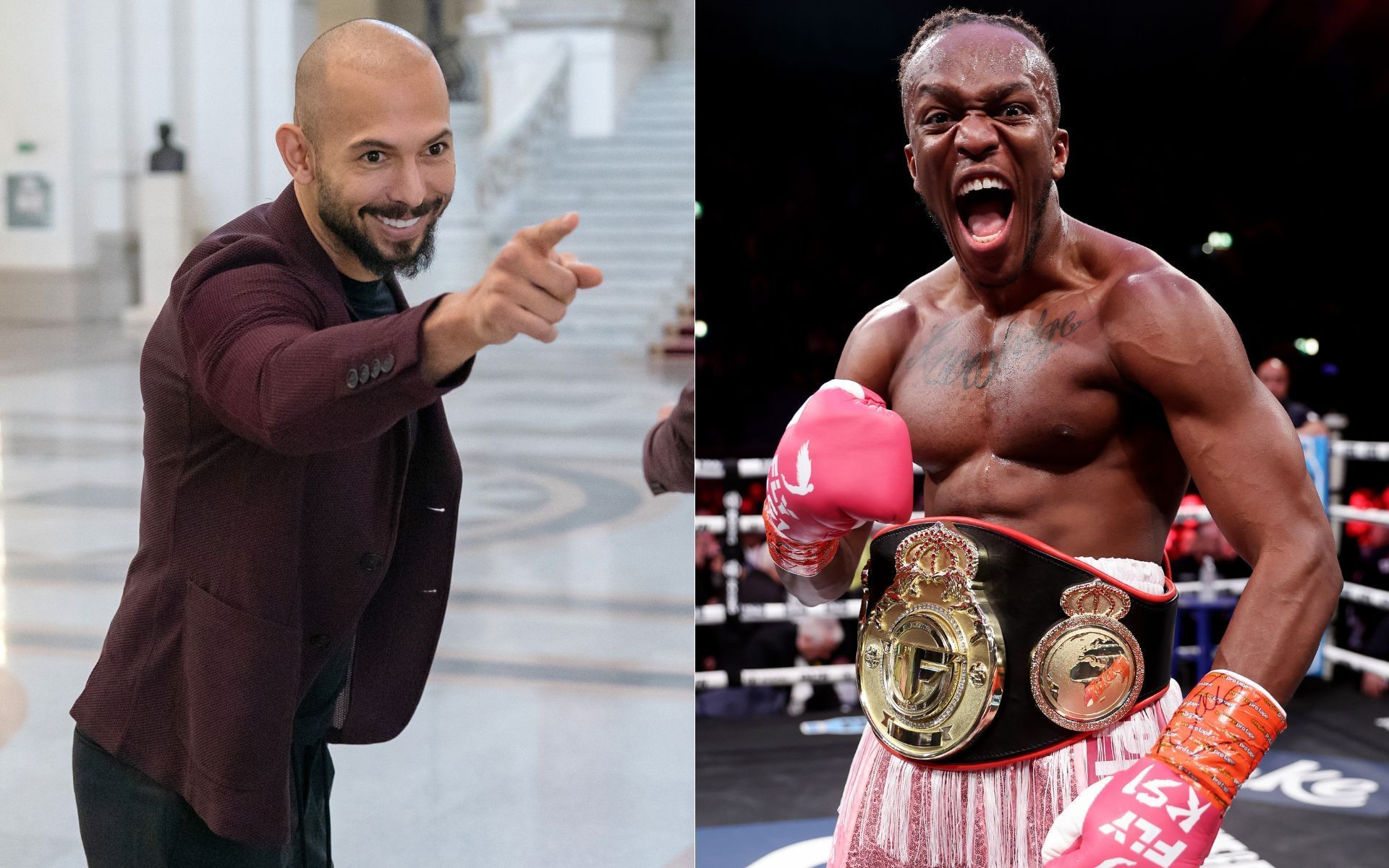 Andrew Tate (left) reportedly replaces KSI (left) as the CEO of Misfits Boxing. [Images courtesy: Getty Images]