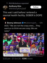 Kim's dig at Alexandria Ocasio-Cortez, reposted by Mickelson / X: @PhilMickelson