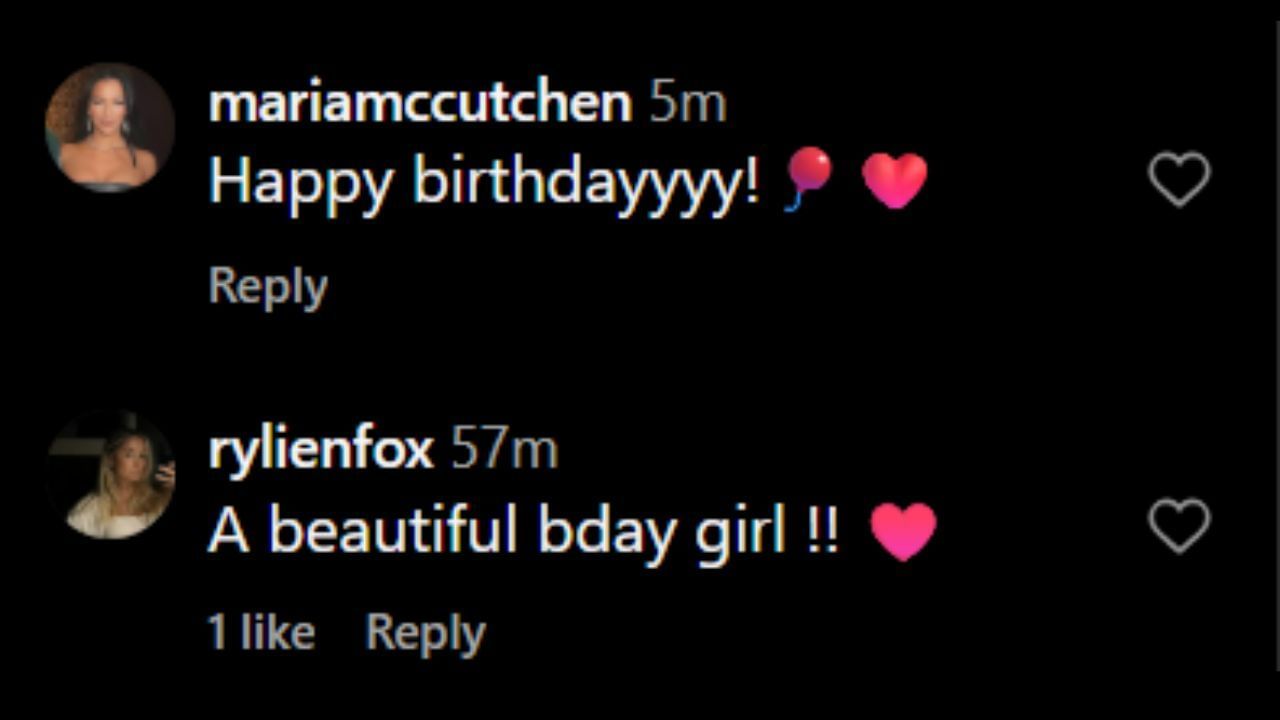 Screenshots of Maria McCutchen and Rylie Fox&#039;s comments on Olivia Dunne&#039;s Instagram post (Images from - Instagram.com/@livvydunne)