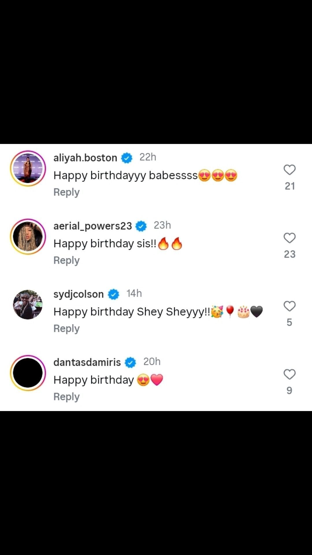 Aliyah Boston and other Fever players also sent their well wishes to Shey Peddy. Credit: Peddy/IG