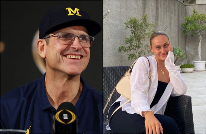 Jim Harbaugh's daughter Grace shows off strapless denim crop top twinning with "Super Chargers" alternate uniform for TNF clash vs. Vikings