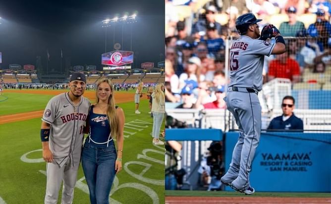 Isaac Paredes ties the knot with Paulina Quiroz, who shines in a red one-shoulder gown as the Astros star complements her look in a black tuxedo
