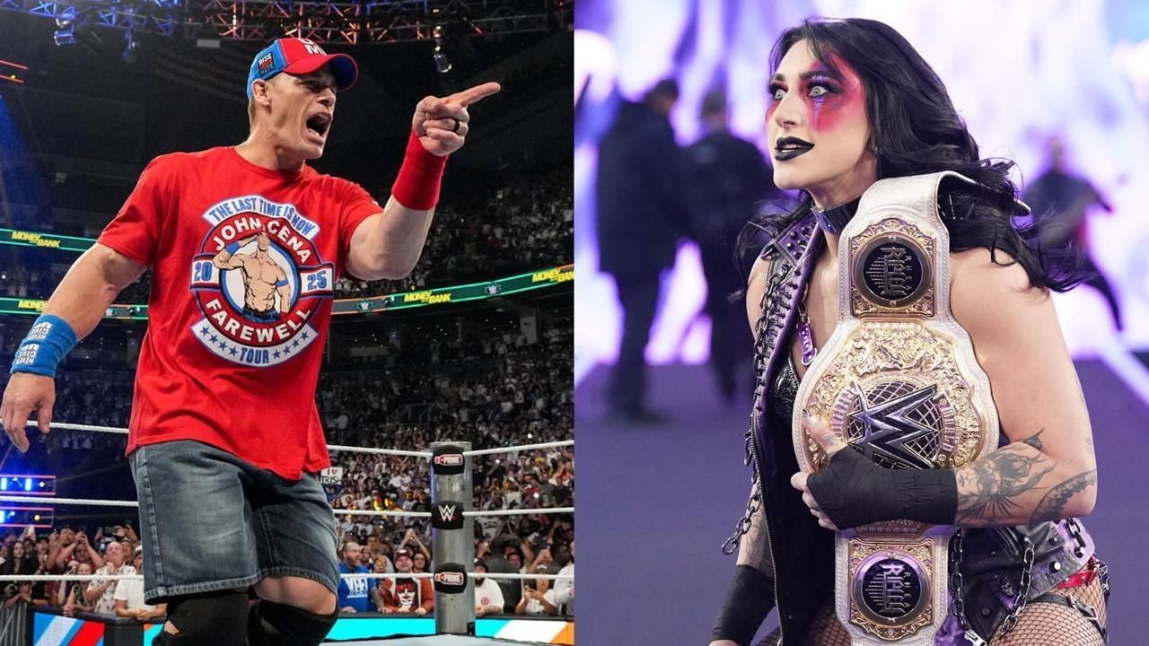 John Cena and Rhea Ripley! (Photos from WWE.com)