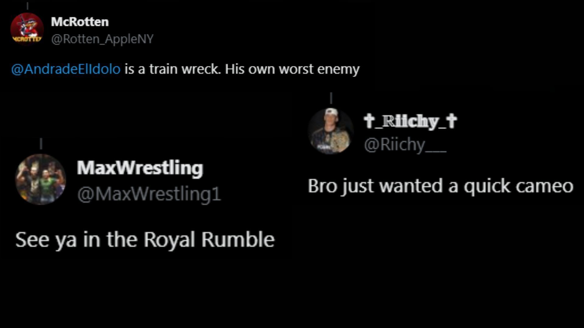 Fans wonder where Andrade has disappeared. (Images via @Kephfas X) 