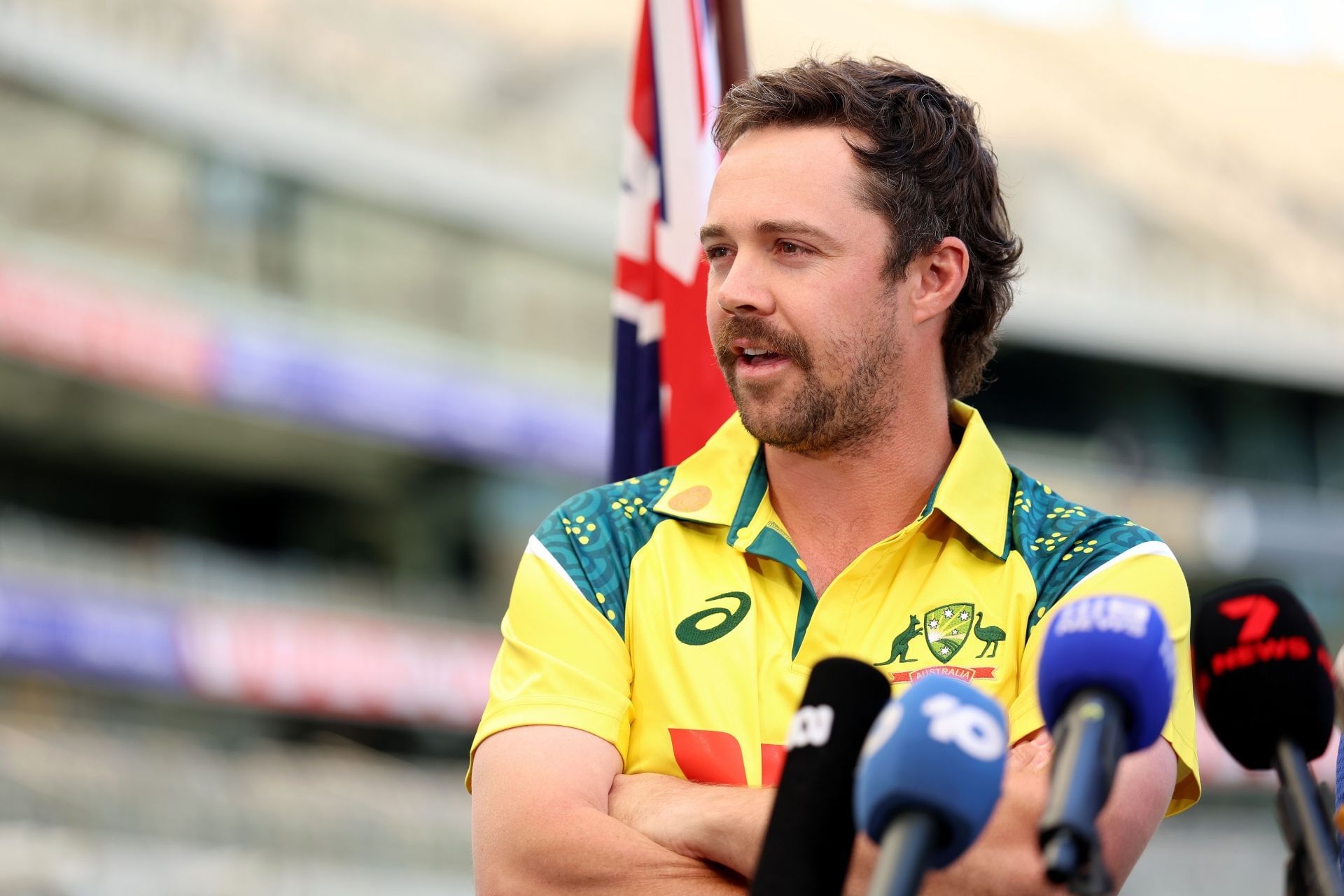 Travis Head during a media interaction. (Image Credits: Getty)