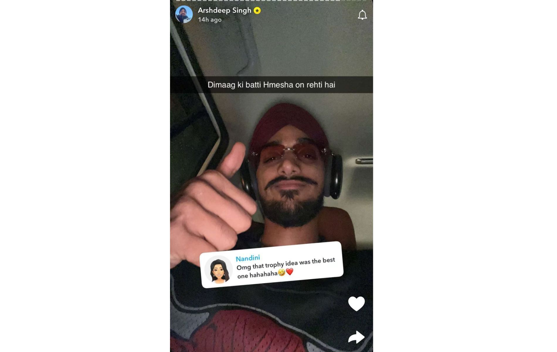 Screenshot of Arshdeep Singh&#039;s Snapchat story.