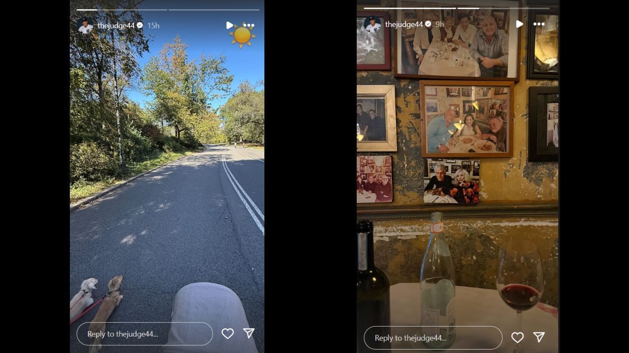Screenshots of Aaron Judge&#039;s Instagram Stories (Images from - Instagram.com/@thejudge44 IG Stories)