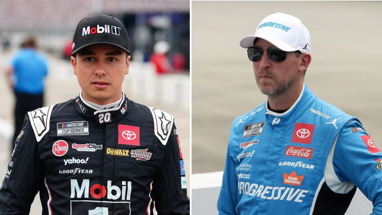 Christopher Bell (left) and Denny Hamlin (right). Images via Imagn.