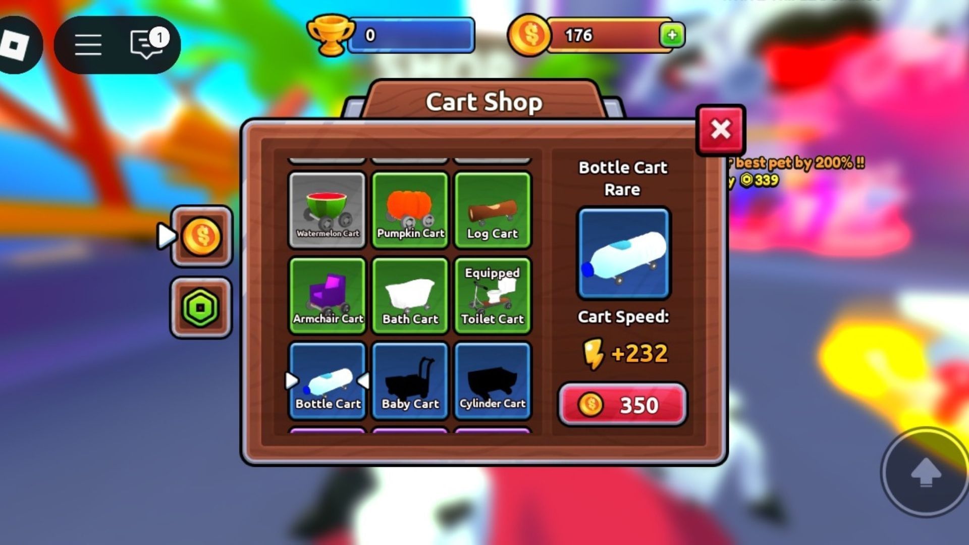 Unlocking better carts (Image via Roblox)