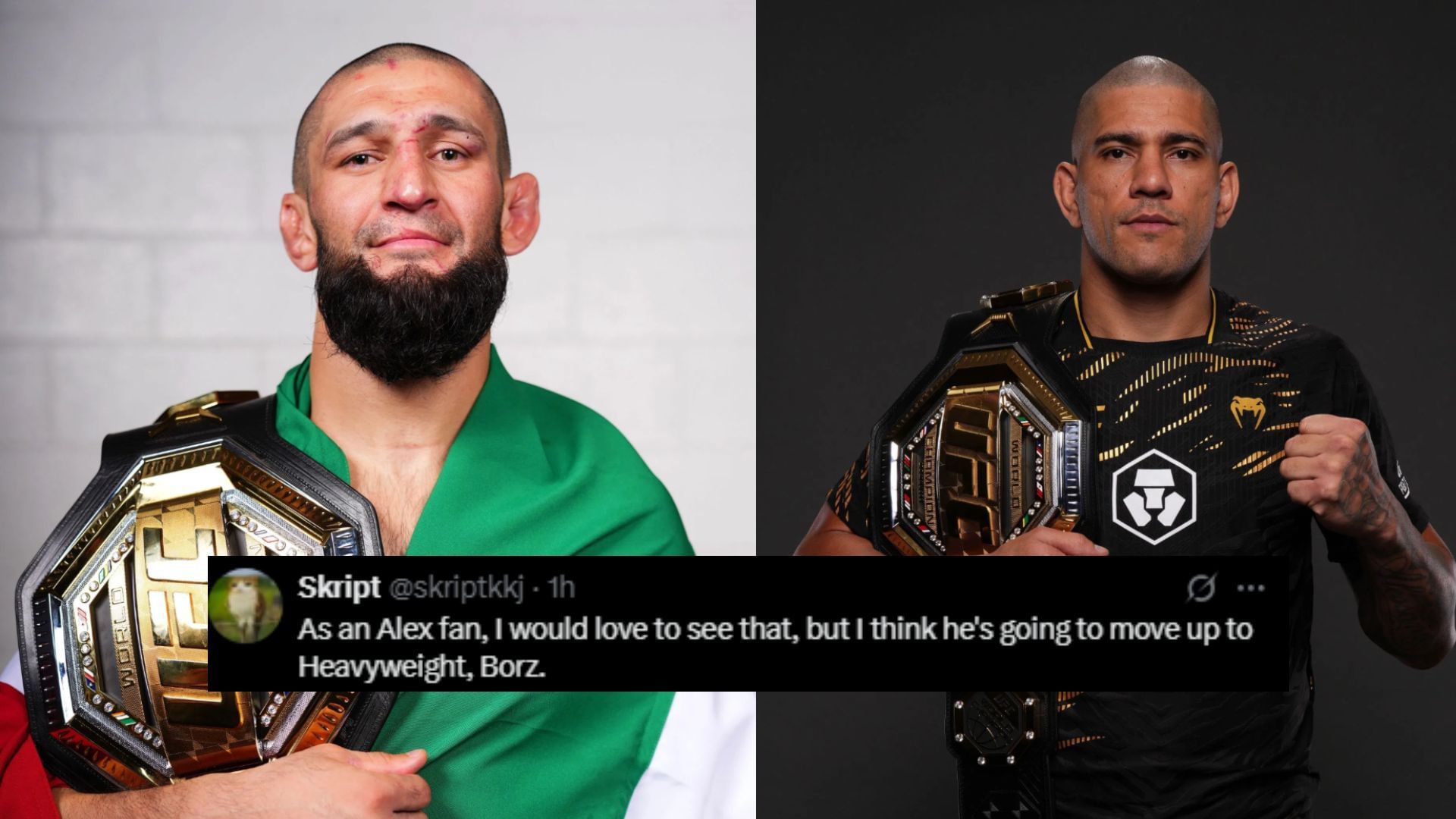 Fans react to Khamzat Chimaev (left) calling out Alex Pereira (right) following UFC 320 win. [Images courtesy: Getty Images]