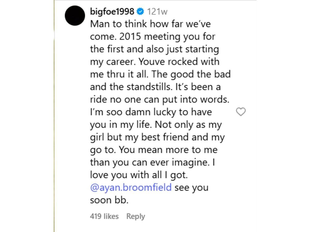 Tiafoe&#039;s comment on Instagram