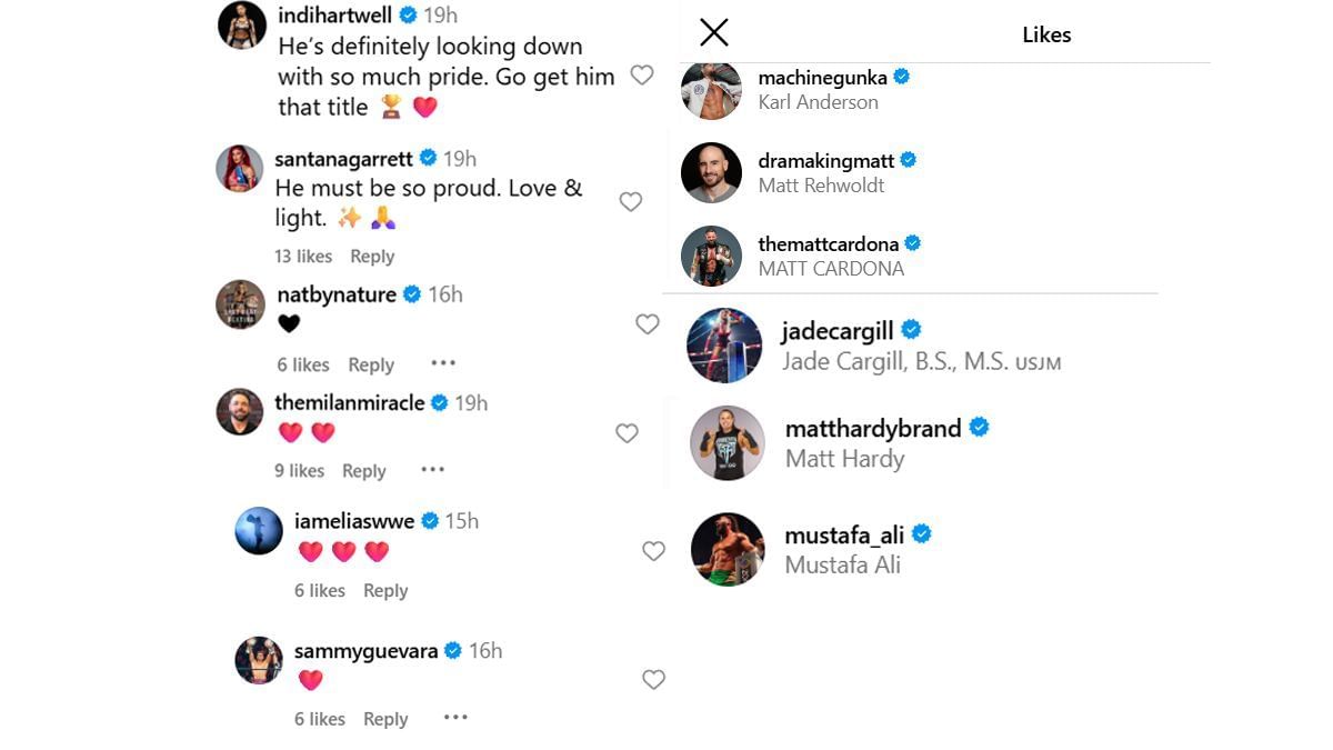 Wrestling stars react to Mike Santana&#039;s post (Image via Mike Santana&#039;s Instagram)