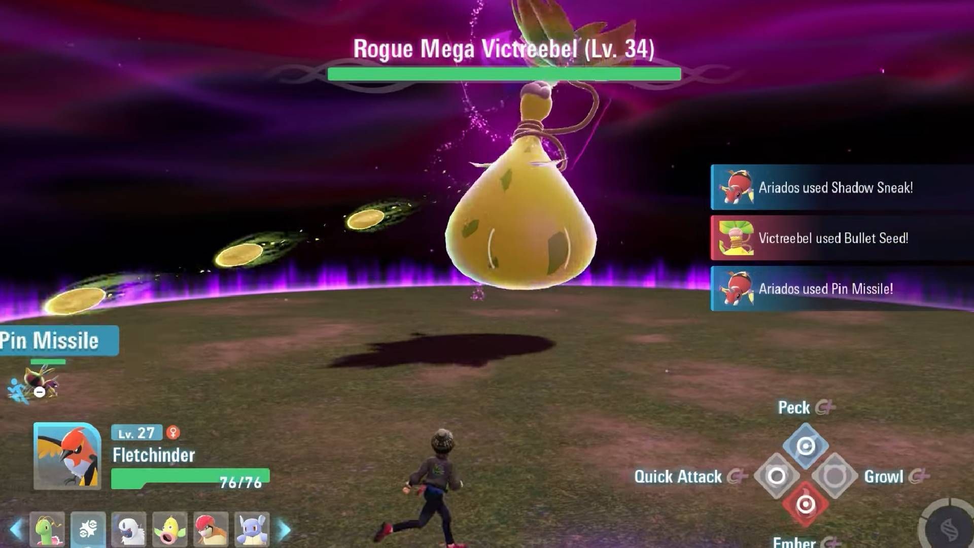A fight against Mega Victreebel in A Rogue Mega Victreebel main mission (Image via TPC || YouTube@Release-Fire)