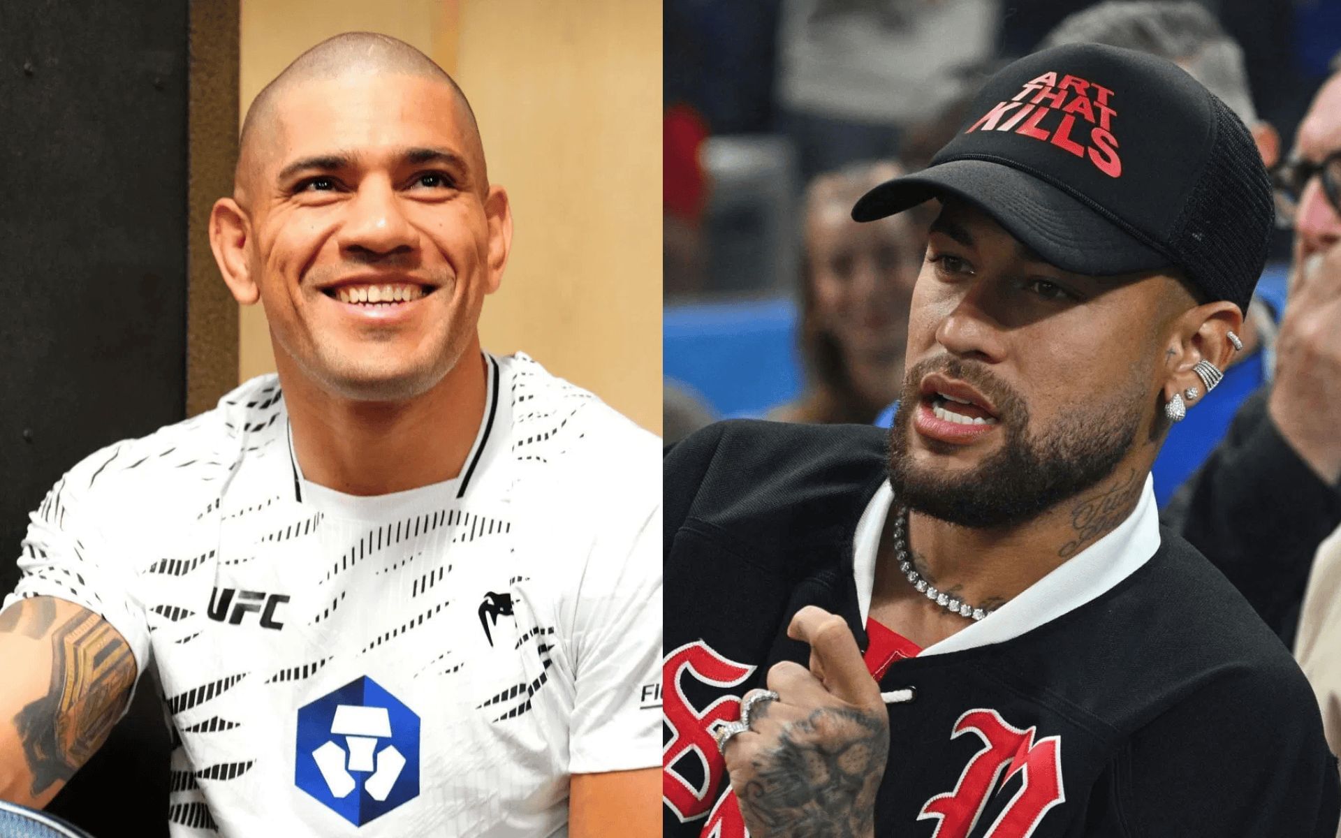 Neymar (right) reacts to Alex Pereira