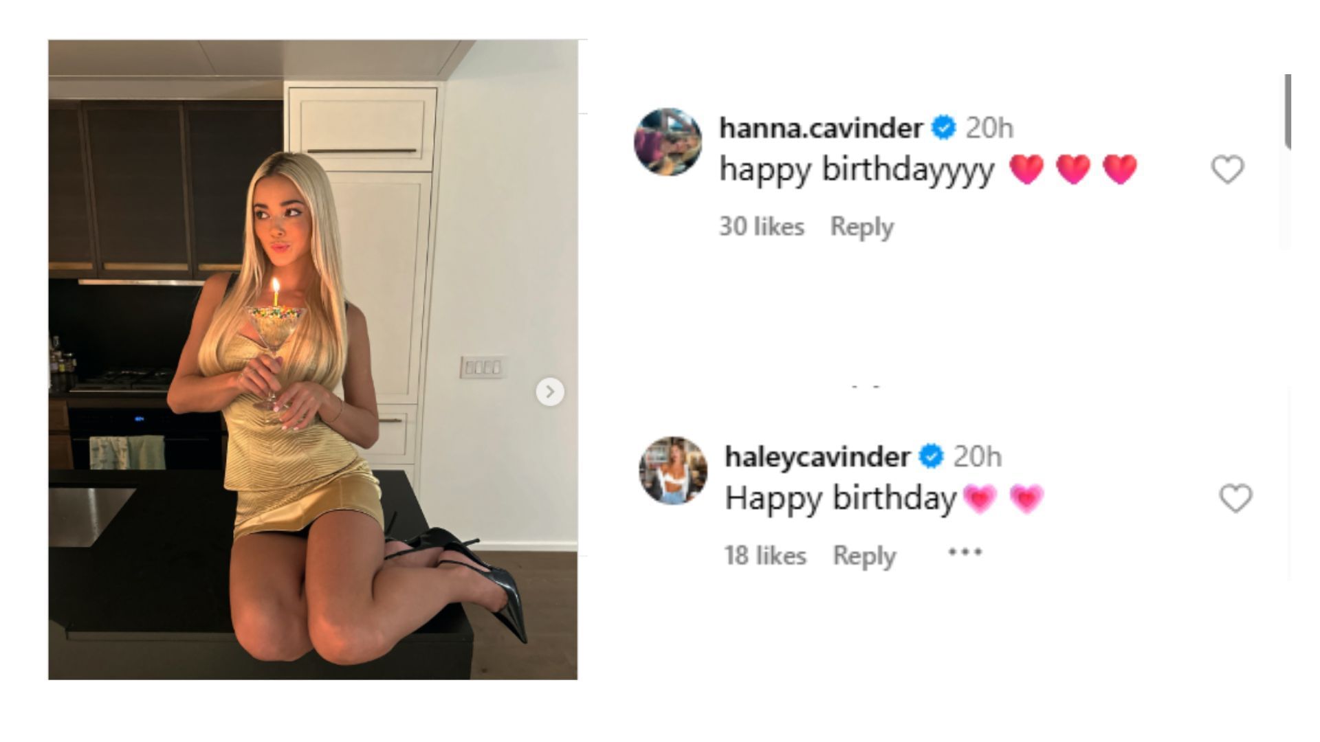 The Cavinder twins shared their birthday wishes with Dunne. (Comments via Olivia Dunne&#039;s Instagram post.)