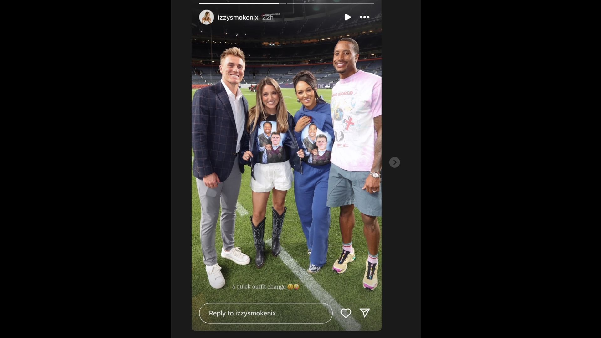 Izzy Nix&#039;s custom shirt which matched Courtland Sutton&#039;s wife, Brea. (Photo via Izzy Nix&#039;s Instagram Story)
