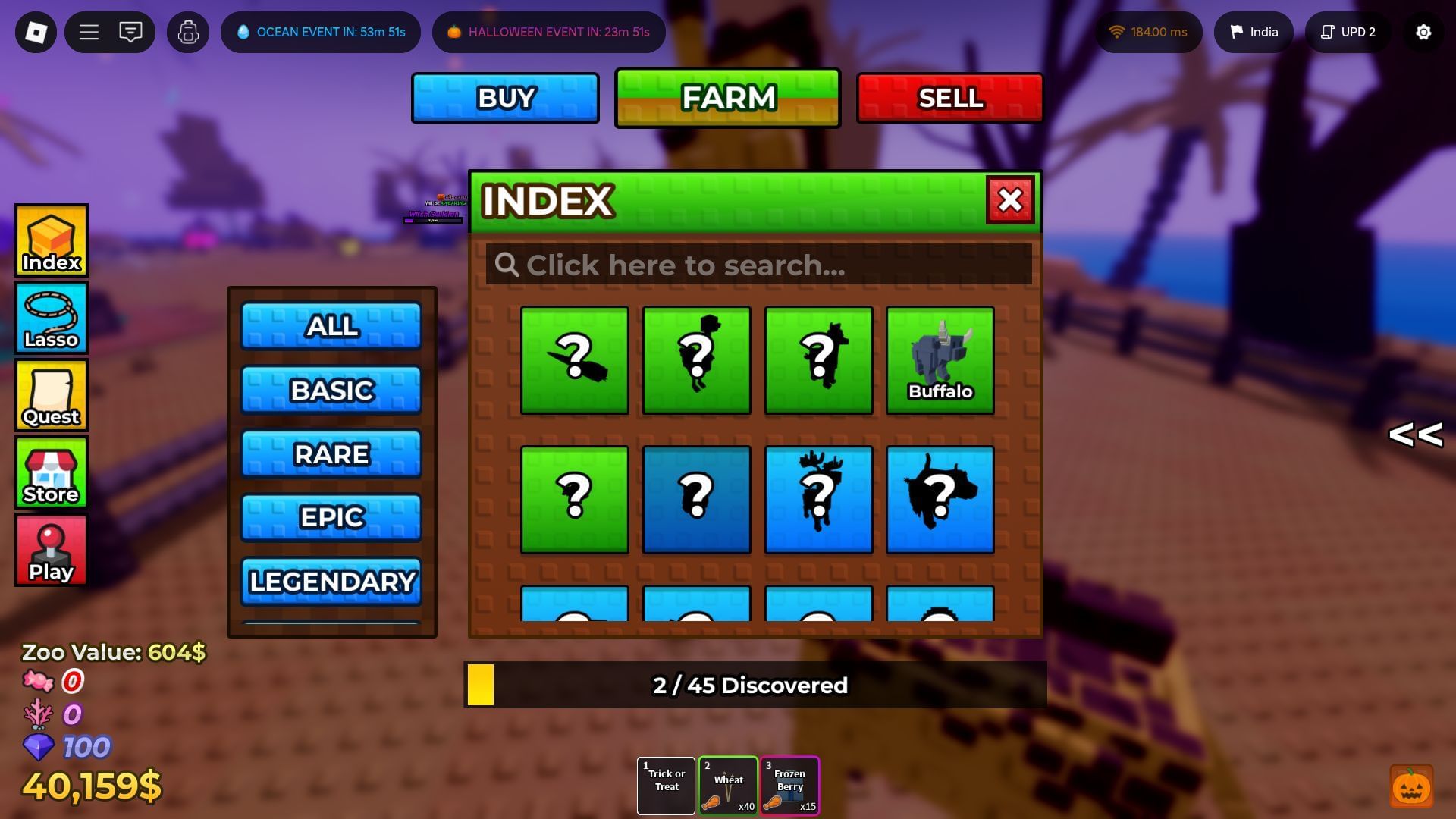 Use the Index to track your collection progress (Image via Roblox)