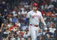 Mike Trout walks back to the dugout after striking out - Source: Getty