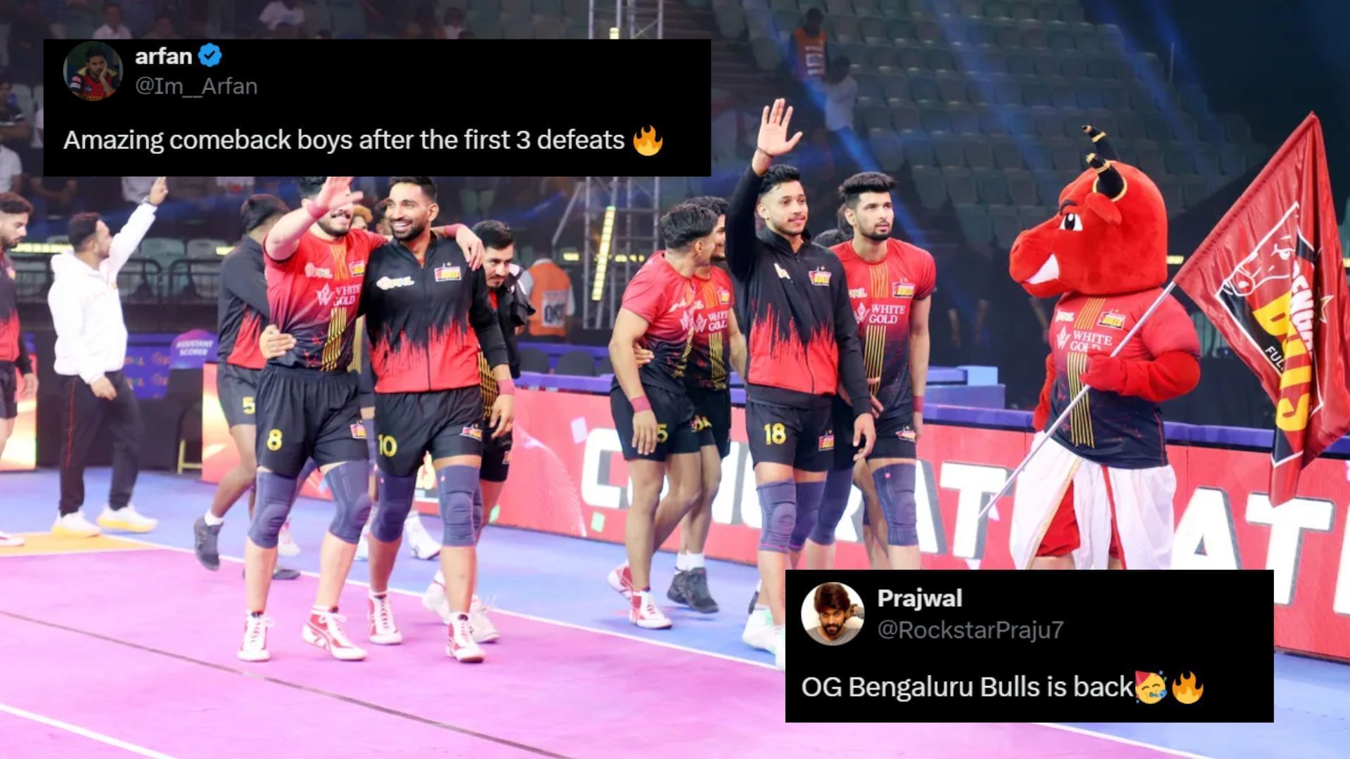 Bengaluru Bulls sealed a spot in the Top 4 (Image Credits: PKL &amp; @RockstarPraju7,@Im__Arfan/X)