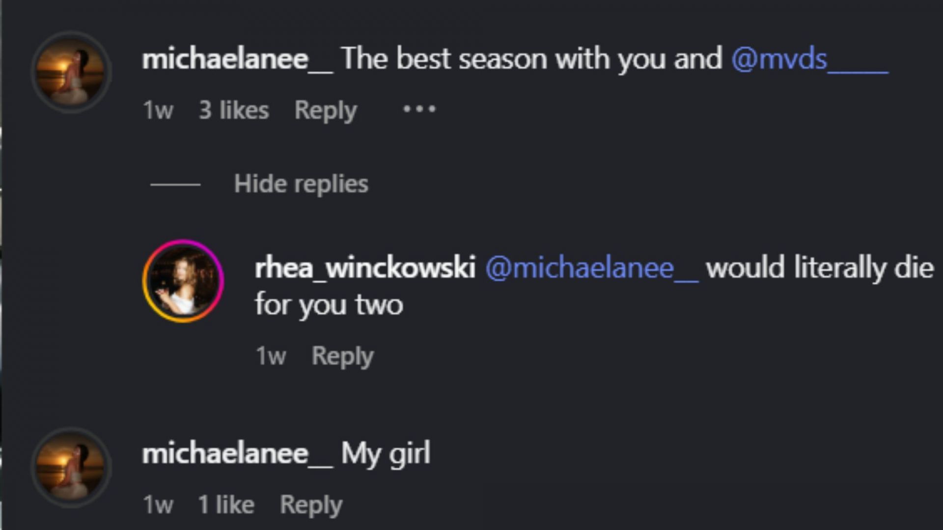 Screenshot of comments [Image Source: Instagram/rhea_winckowski]