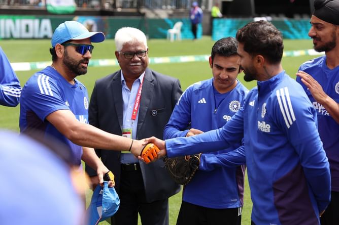 Rohit Sharma hands India cap to debutant Nitish Kumar Reddy ahead of AUS vs IND 2025 1st ODI [In Pictures]